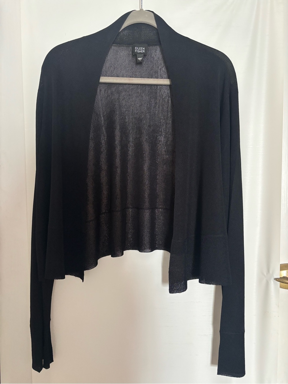 Eileen Fisher Black Open Drape Knit Cardigan
